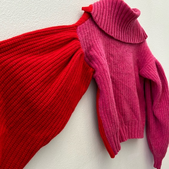 SOMETHING NAVY wool red pink color block cardigan sweater - Picture 9 of 10